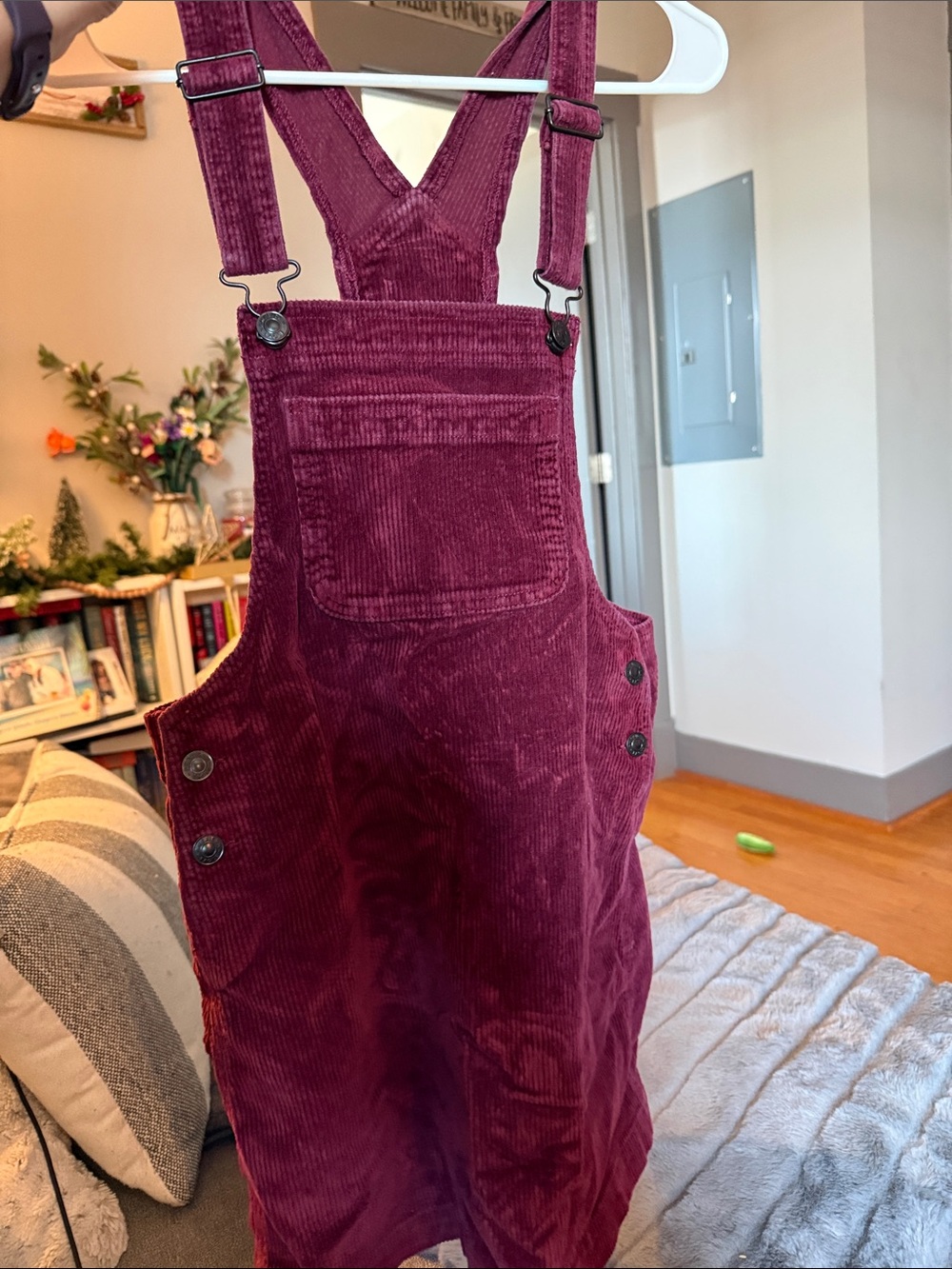 American Eagle Outfitters Burgundy Corduroy Overall Dress